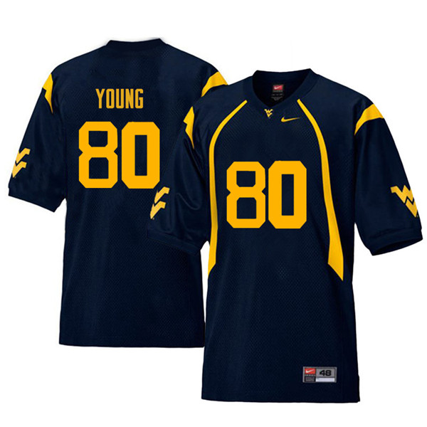 Men #80 Jonn Young West Virginia Mountaineers Retro College Football Jerseys Sale-Navy - Click Image to Close
